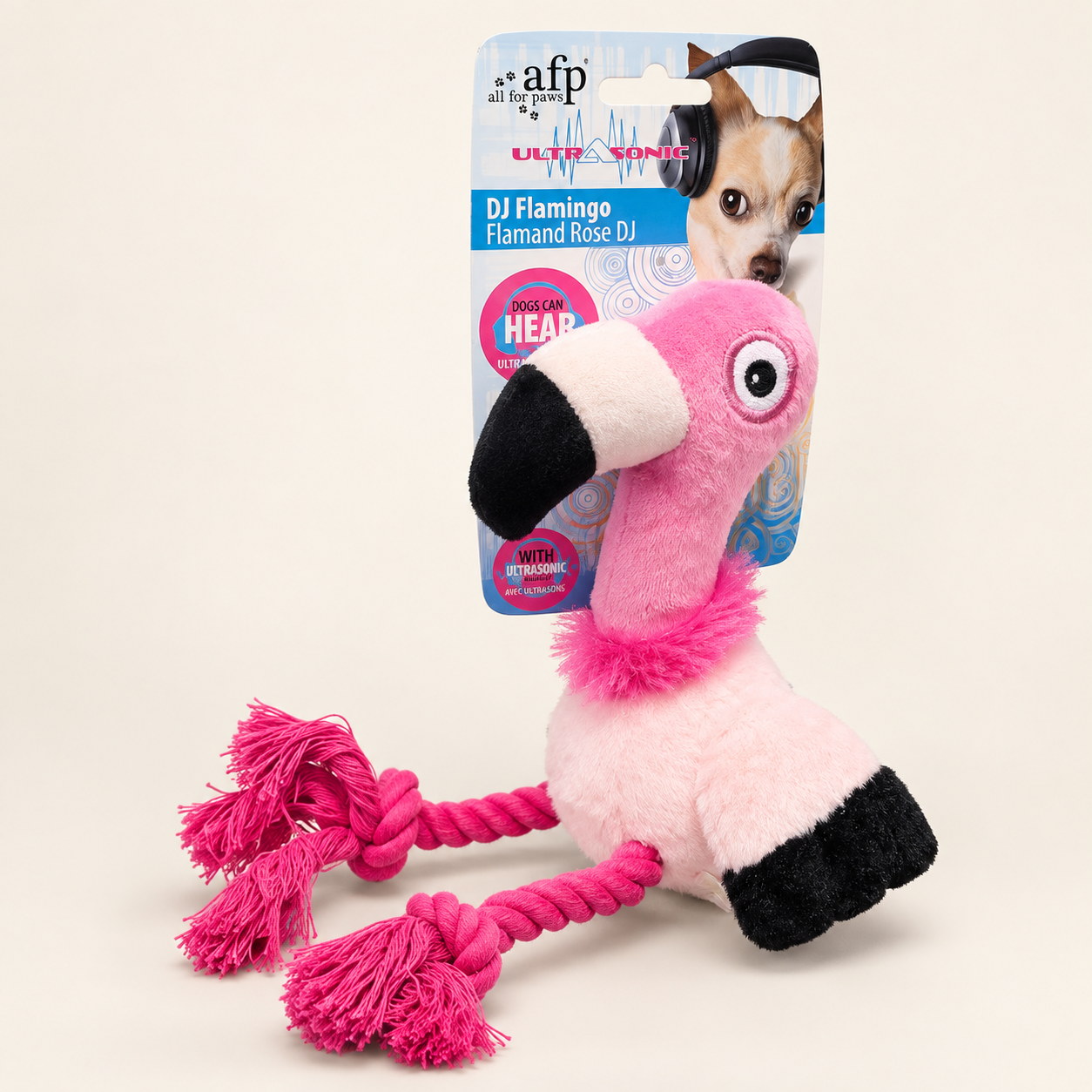 AFP Ultrasonic DJ Flamingo – Hundleksak med ljud & rep